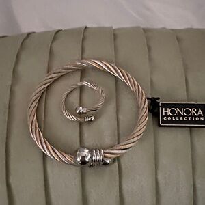 Honora Gold and Silver Twisted Bracelet and Ring Set